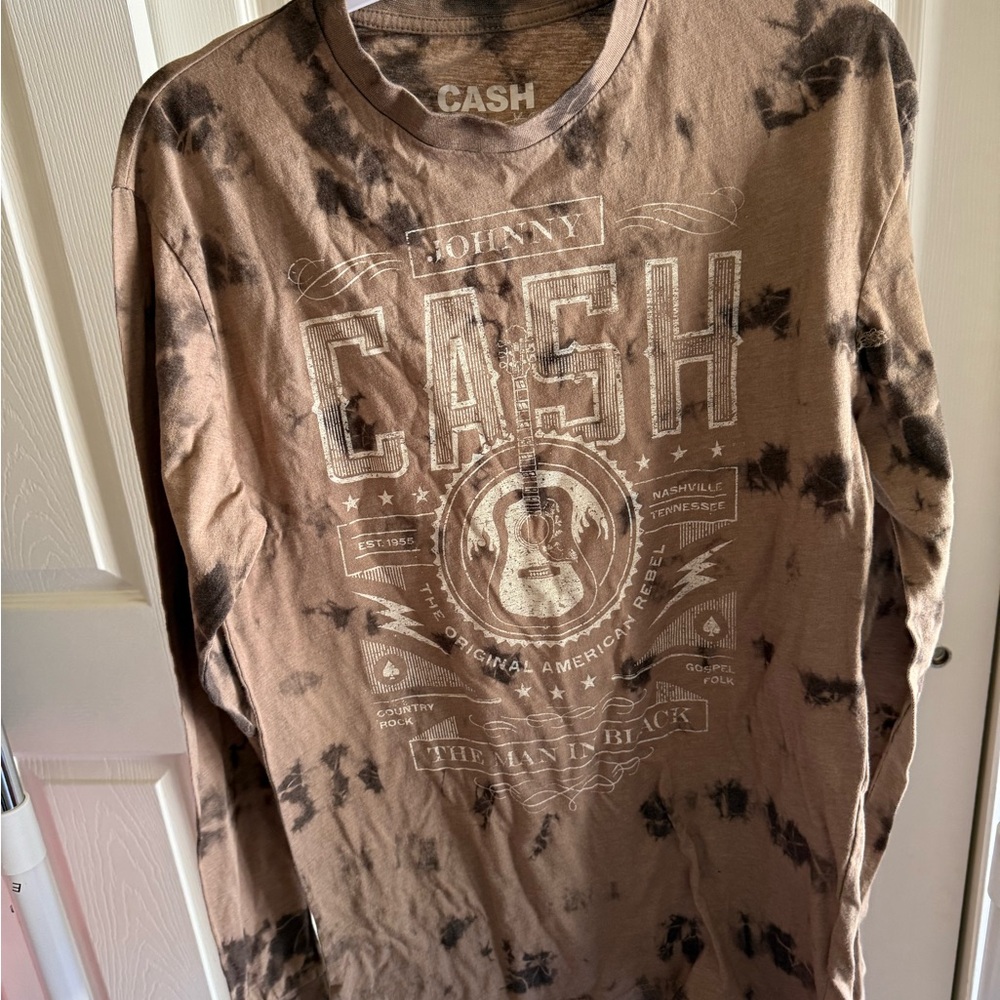 Johnny Cash Ash Brown Tie-Dye Graphic Long Sleeve Tee